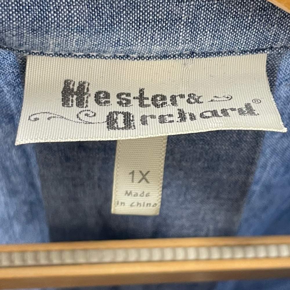 Hester & Orchard Blue Chambray Button Down Tab sleeve Blouse Size 1X - Picture 12 of 13